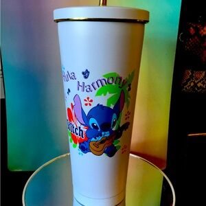 Stitch stainless steel cup with a metal straw